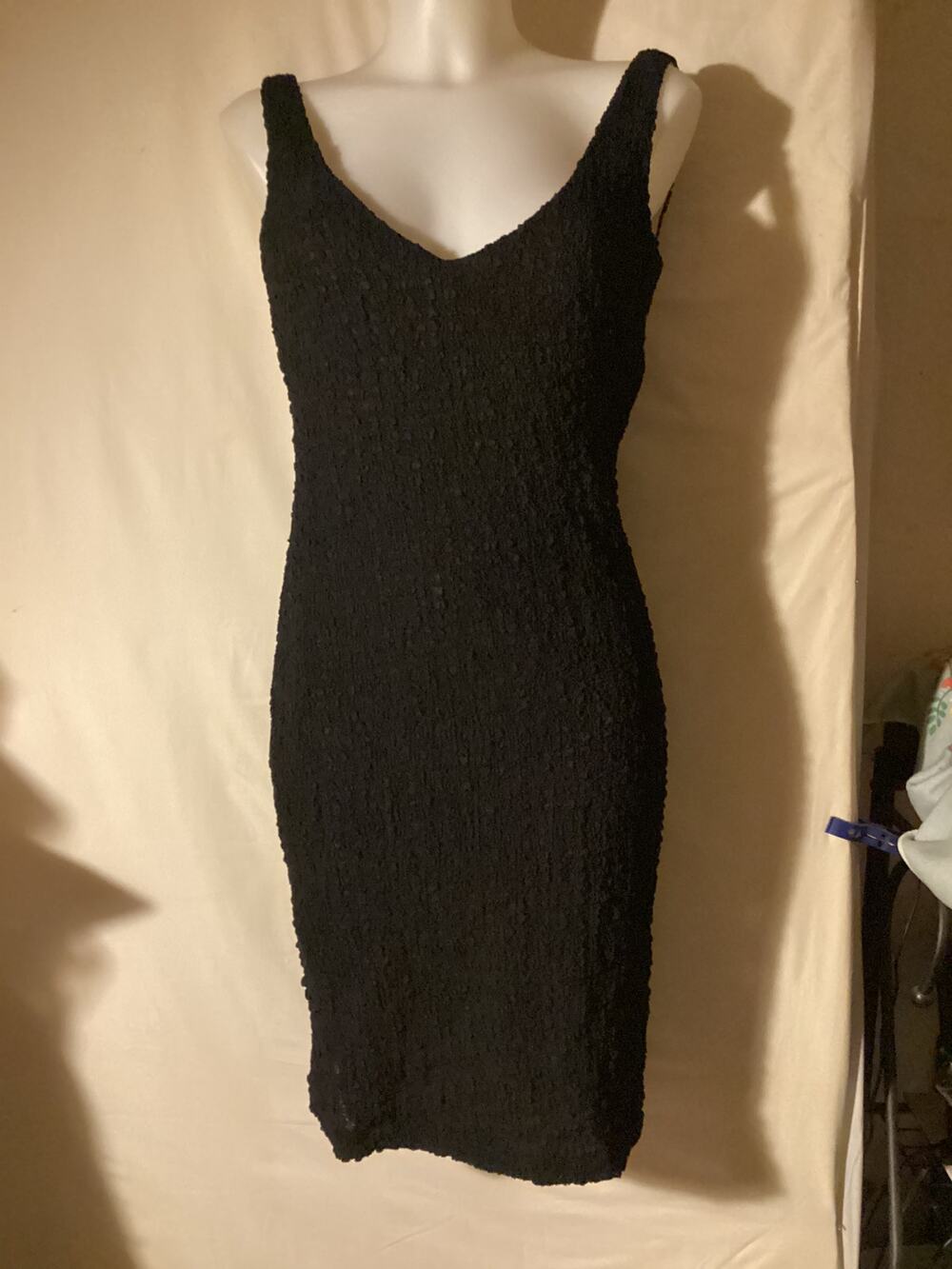 5145 Phoebe Vintage 90's Y2K Black Crinkle Textured Cocktail Sheath Dress Size 6